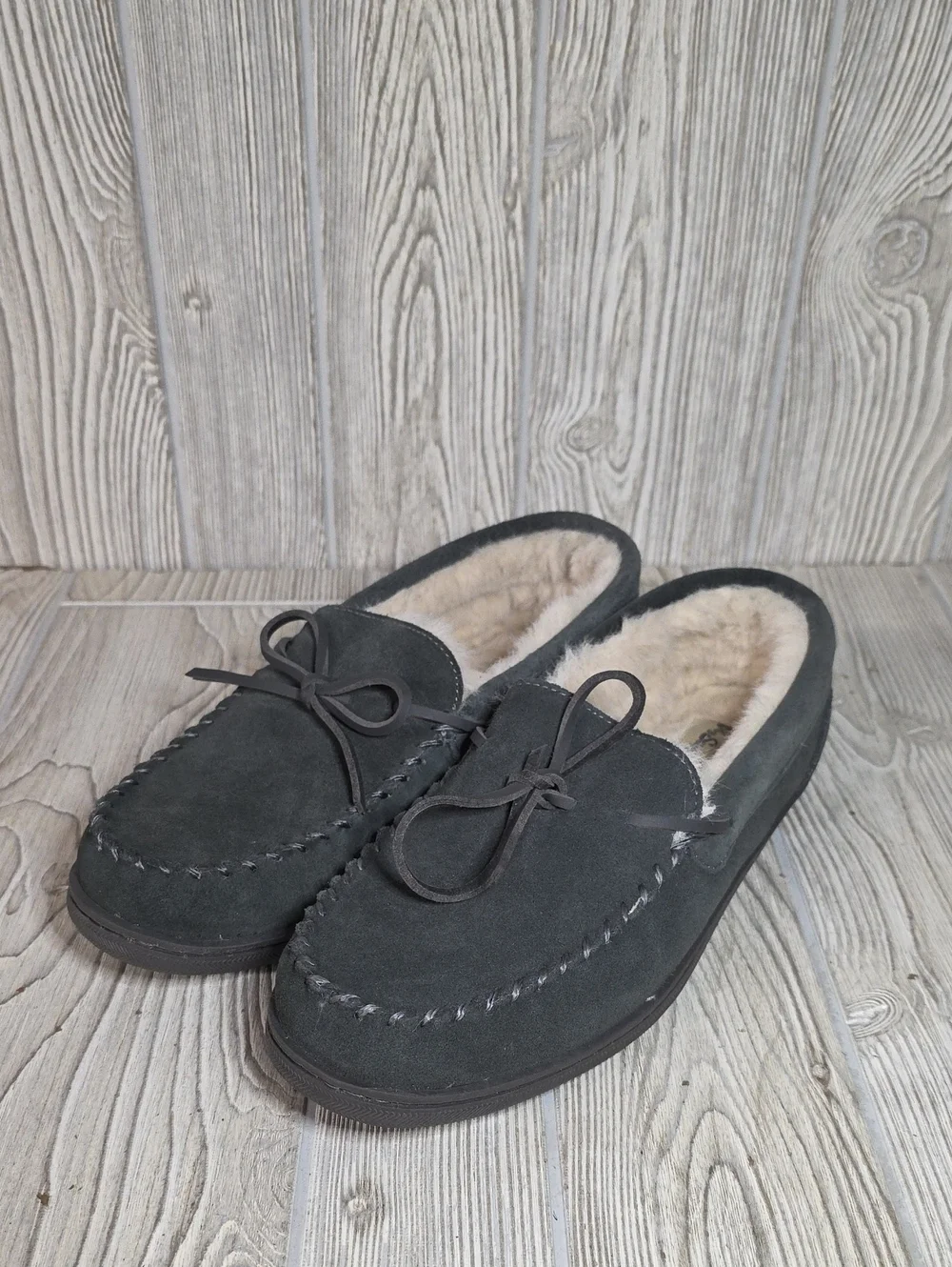 MySlippers by MyPillow Men's Charcoal Suede Faux Fur Lined  Moccasin Slippers